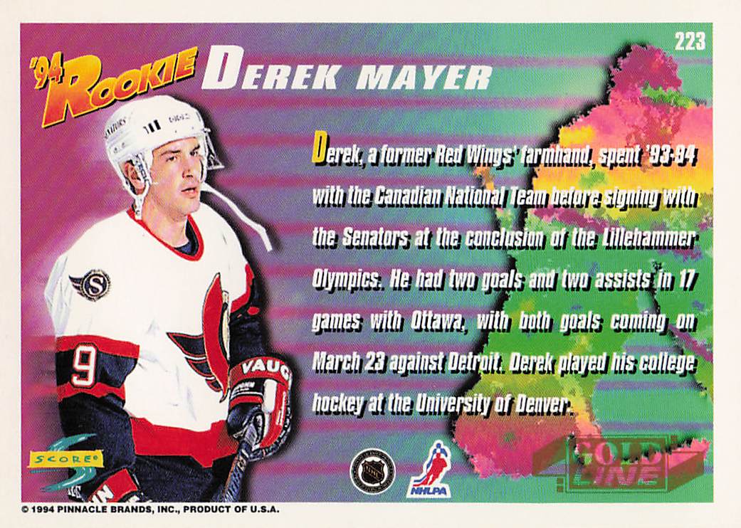 1994-95 Score Hockey Gold Line Derek Mayer #223