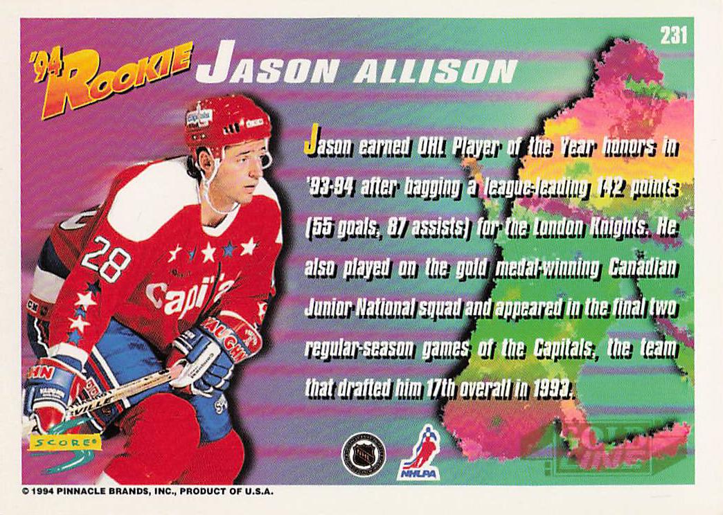 1994-95 Score Hockey Gold Line Jason Allison #231