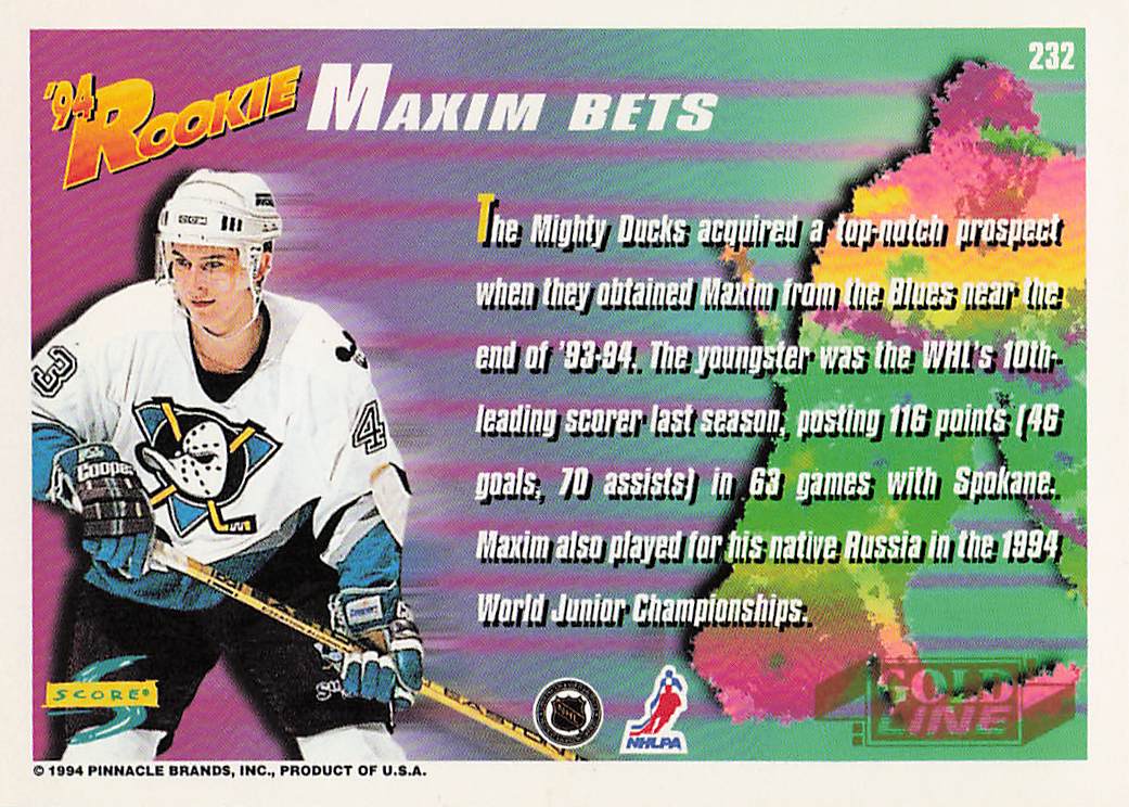 1994-95 Score Hockey Gold Line Maxim Bets #232