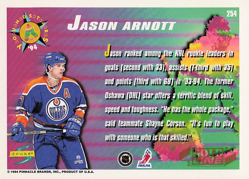 1994-95 Score Hockey Gold Line Punched Jason Arnott #254