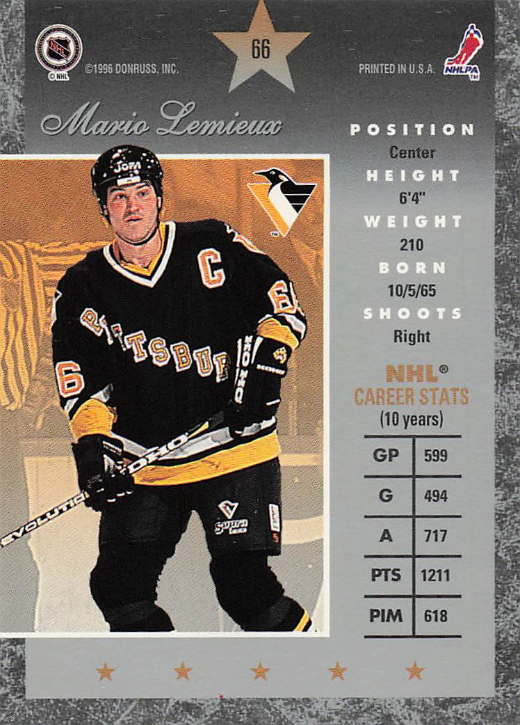 1995-96 Donruss Elite Hockey Mario Lemieux #66