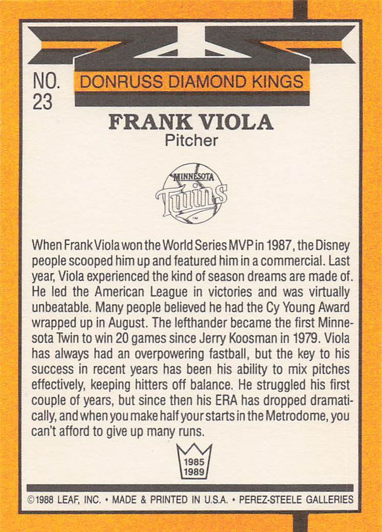 1989 Donruss Baseball Frank Viola #23