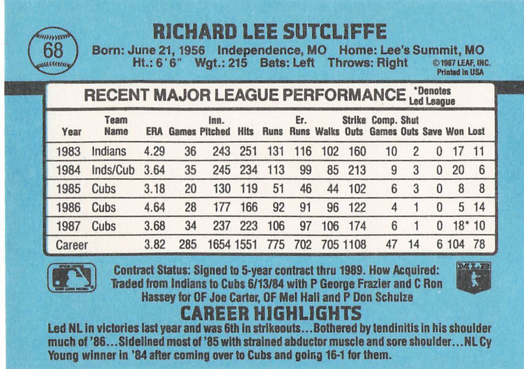 1988 Donruss Baseball Rick Sutcliffe #68