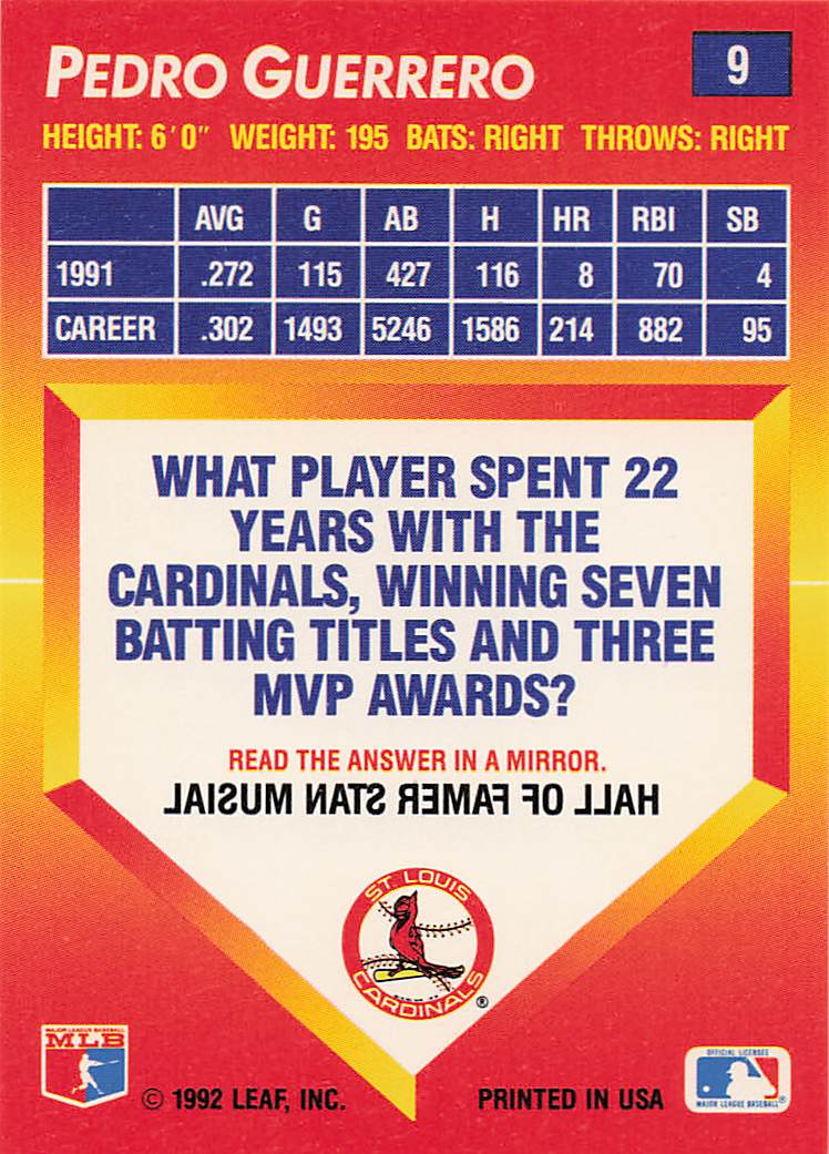 1992 Triple Play Baseball Pedro Guerrero #9