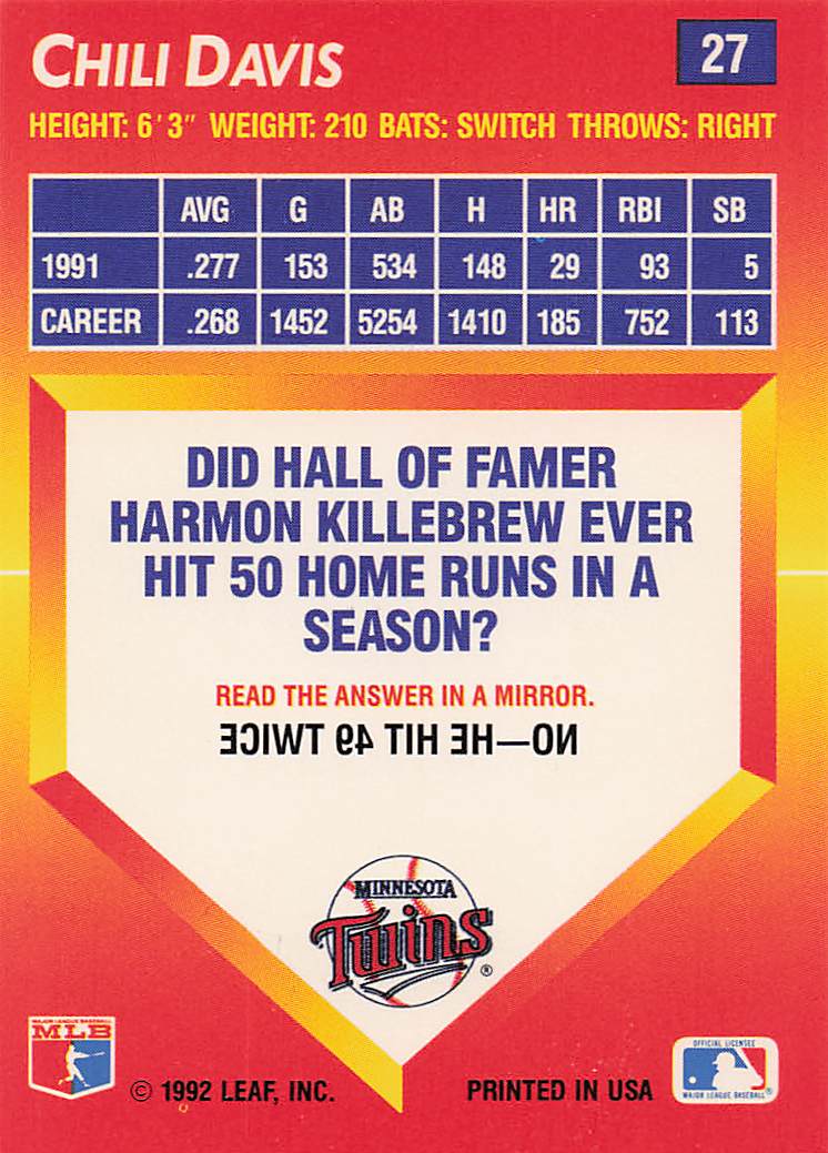 1992 Triple Play Baseball Chili Davis #27