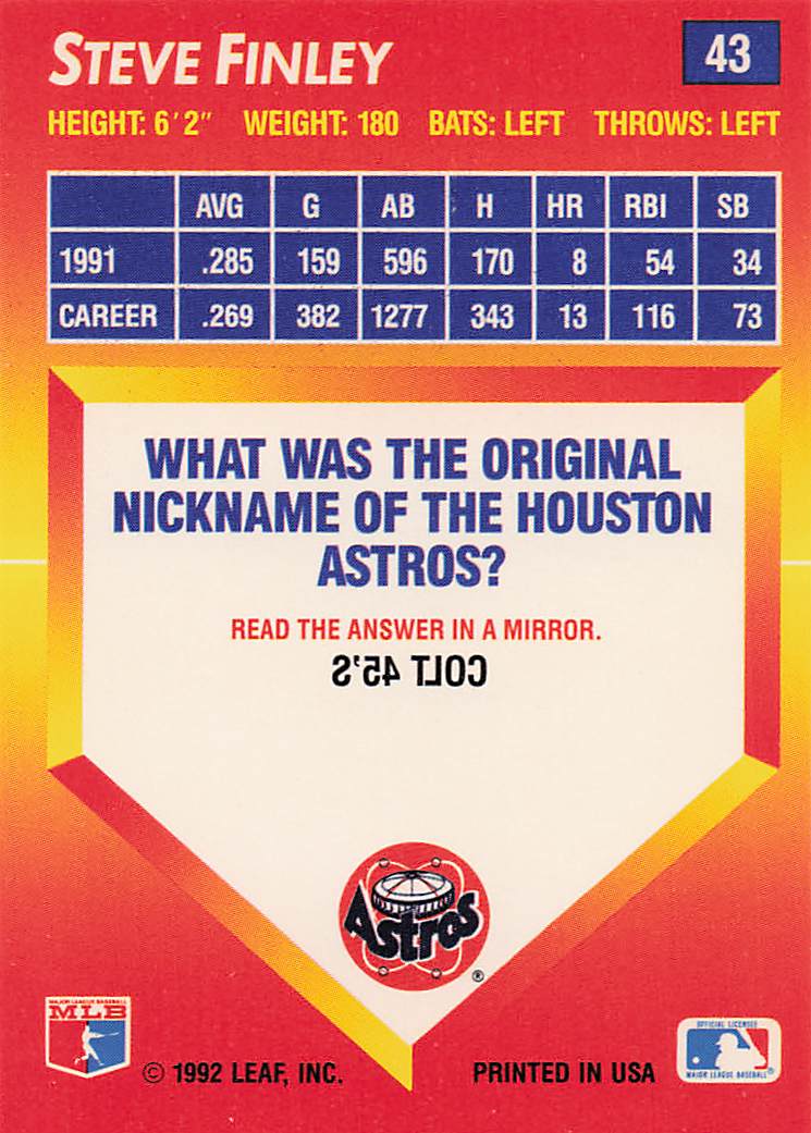 1992 Triple Play Baseball Steve Finley #43