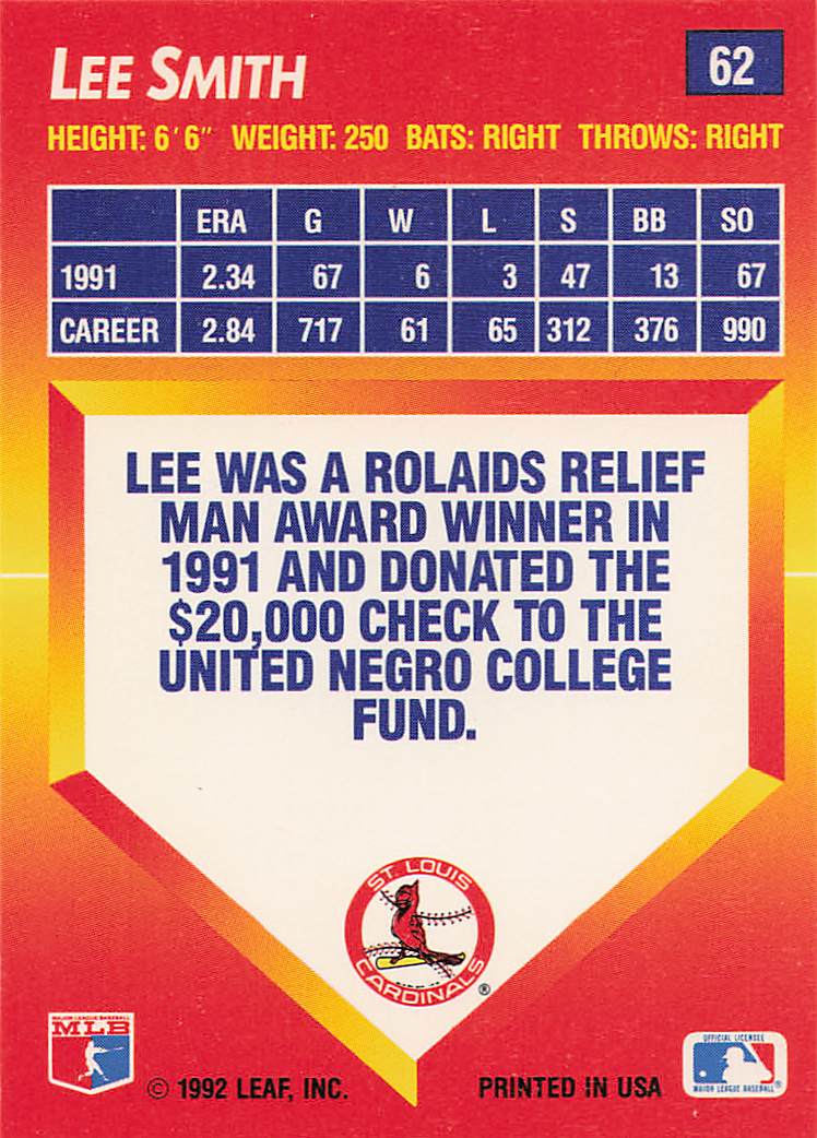 1992 Triple Play Baseball Lee Smith #62