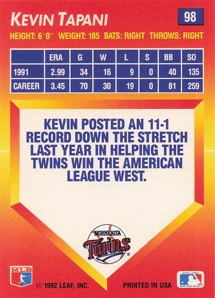 1992 Triple Play Baseball Kevin Tapani #98