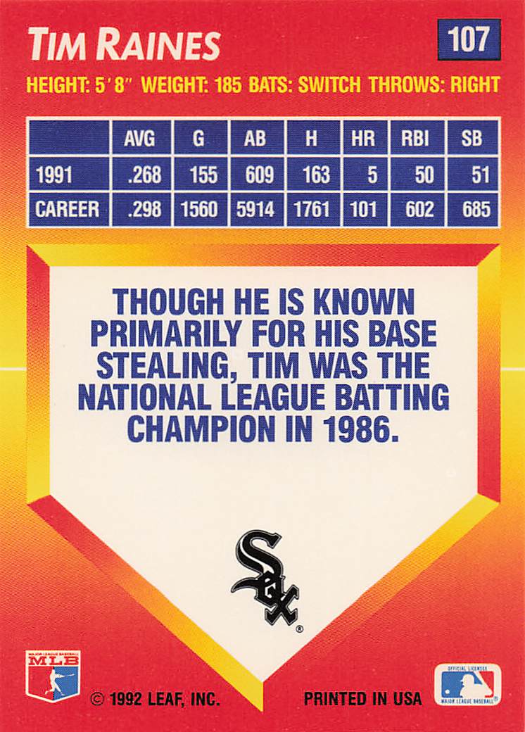 1992 Triple Play Baseball Tim Raines #107