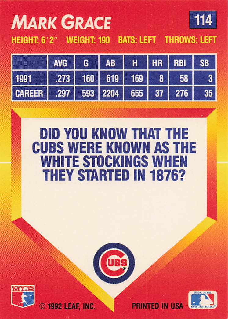 1992 Triple Play Baseball Mark Grace #114