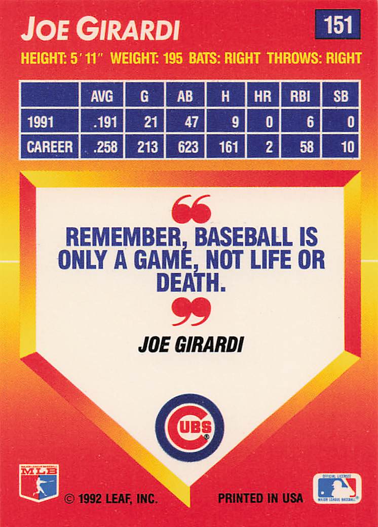 1992 Triple Play Baseball Joe Girardi #151