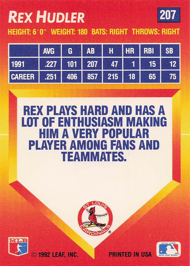 1992 Triple Play Baseball Rex Hudler #207