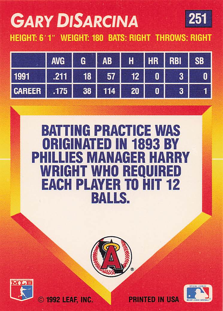 1992 Triple Play Baseball Gary DiSarcina #251