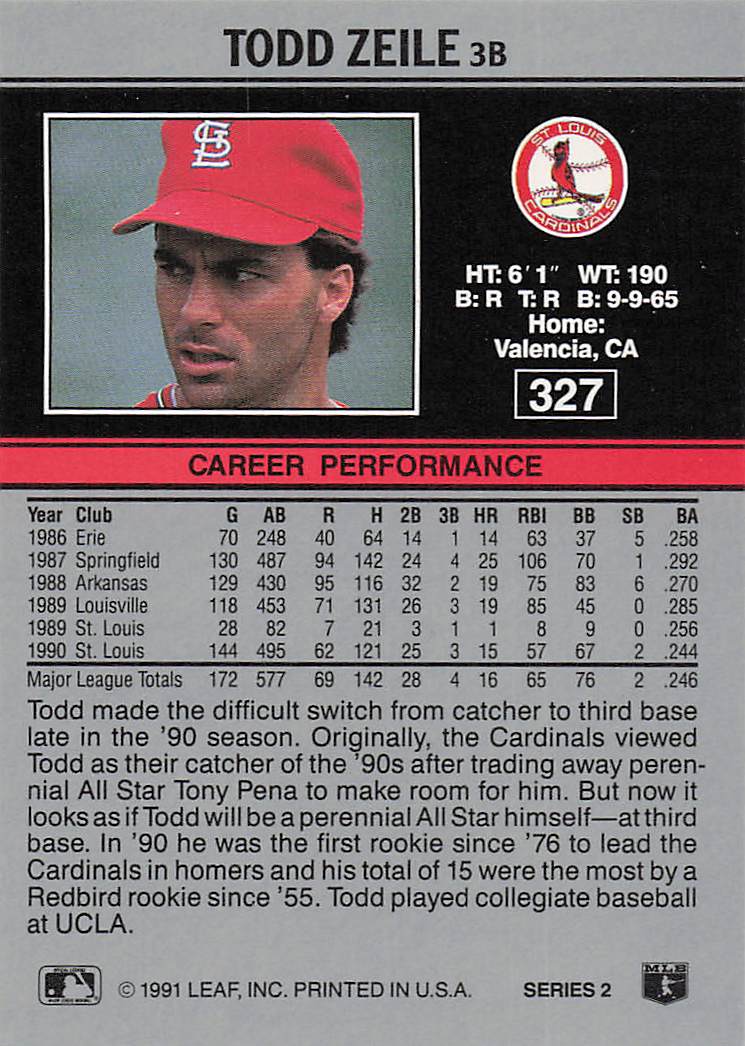 1991 Leaf Baseball Todd Zeile #327