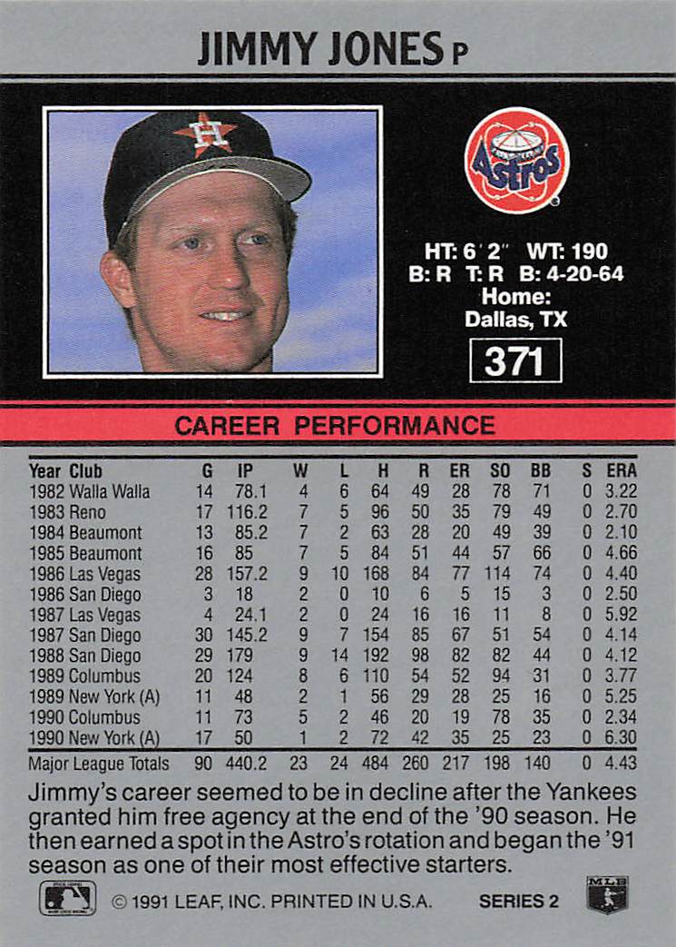 1991 Leaf Baseball Jimmy Jones #371