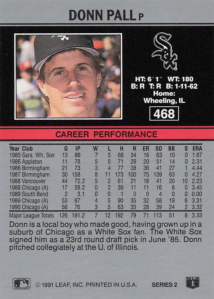 1991 Leaf Baseball Donn Pall #468