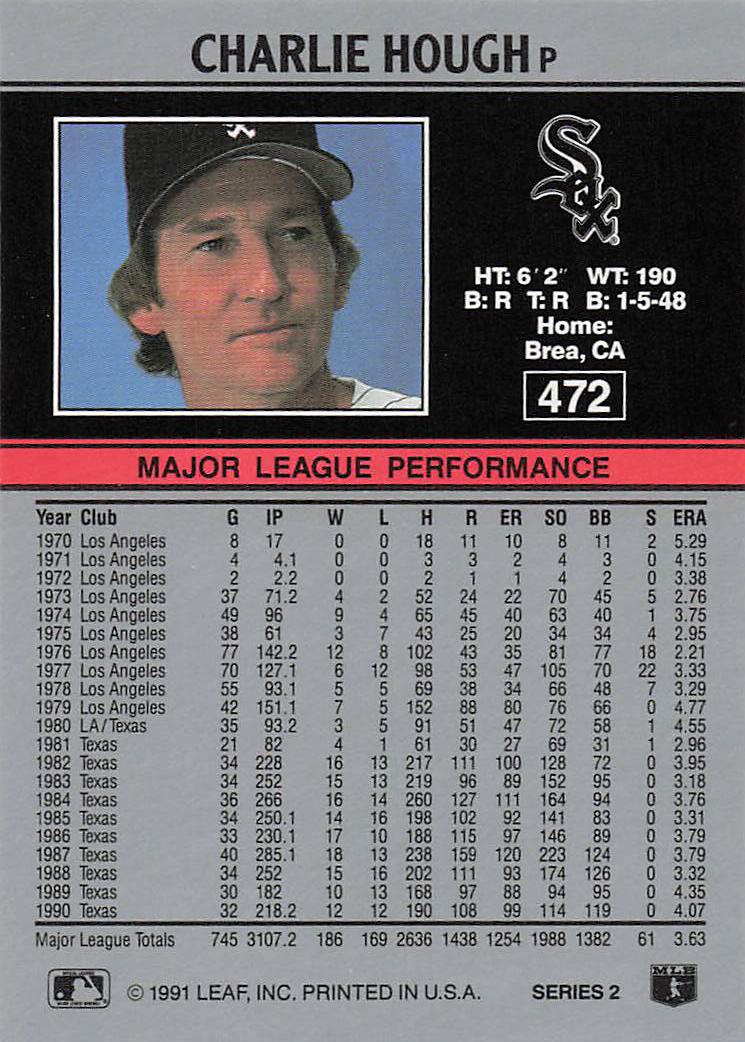1991 Leaf Baseball Charlie Hough #472