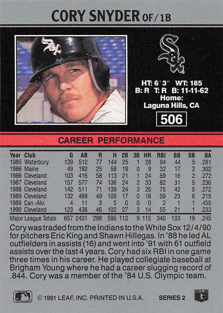 1991 Leaf Baseball Cory Snyder #506