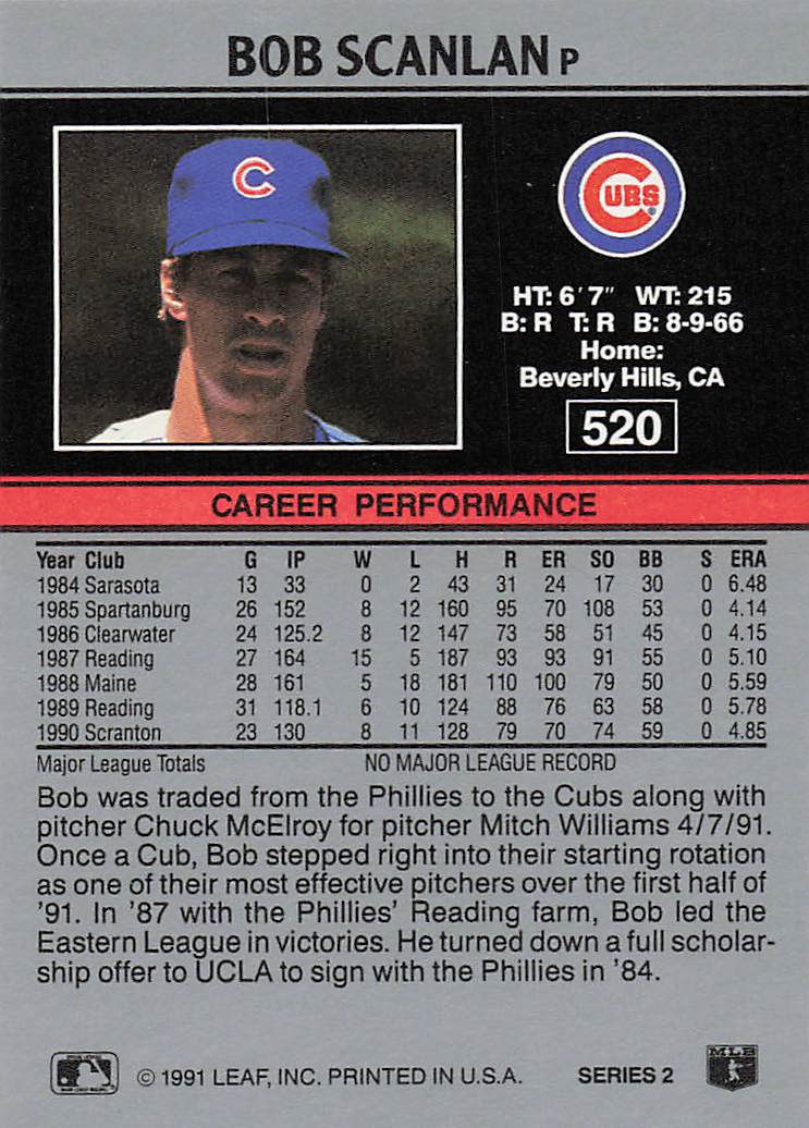 1991 Leaf Baseball Bob Scanlan #520 Rookie