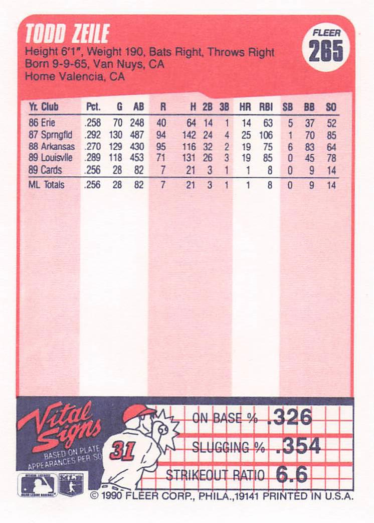 1990 Fleer Baseball Todd Zeile #265b Rookie