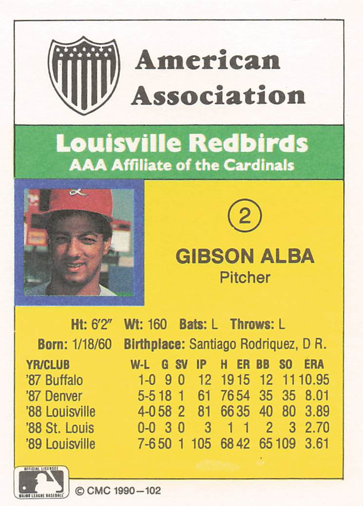 1990 CMC Louisville Redbirds Baseball Gibson Alba #2