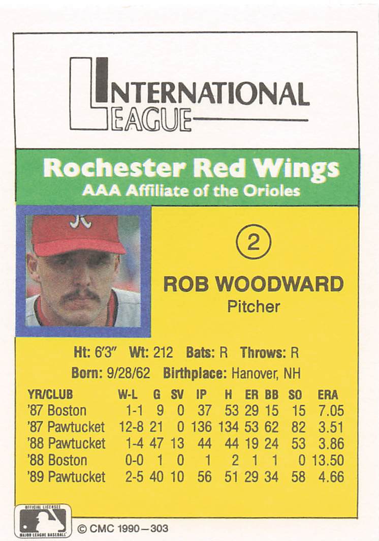1990 CMC Rochester Red Wings Baseball Rob Woodward #2