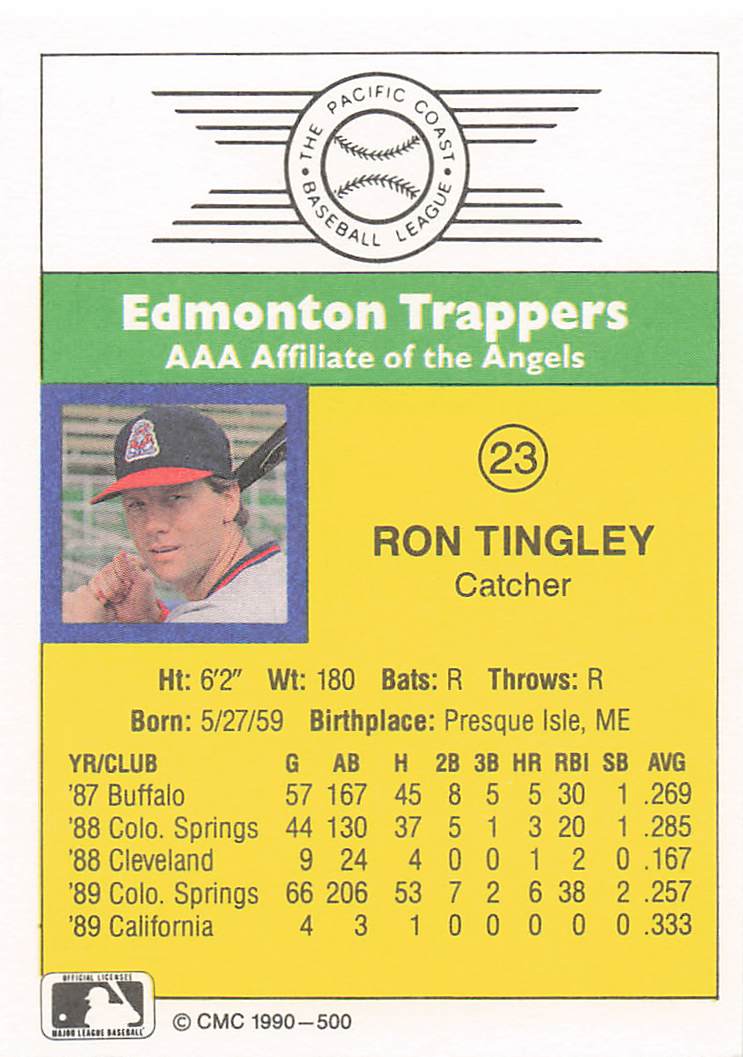 1990 CMC Edmonton Trappers Baseball Ron Tingley #23