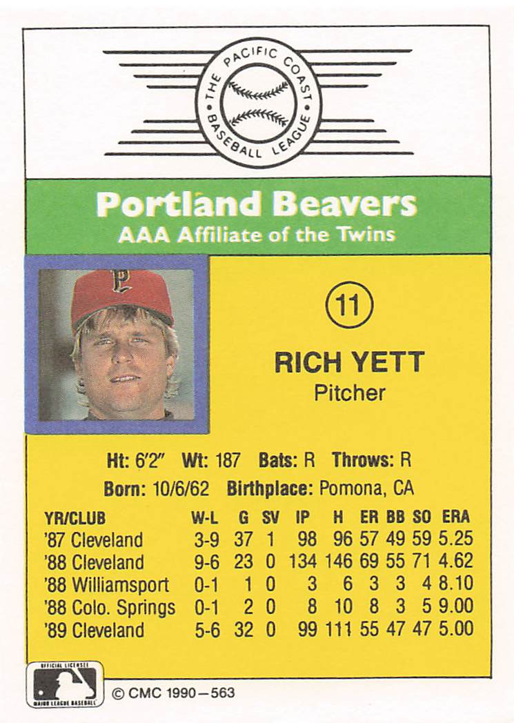 1990 CMC Baseball Rich Yett #563