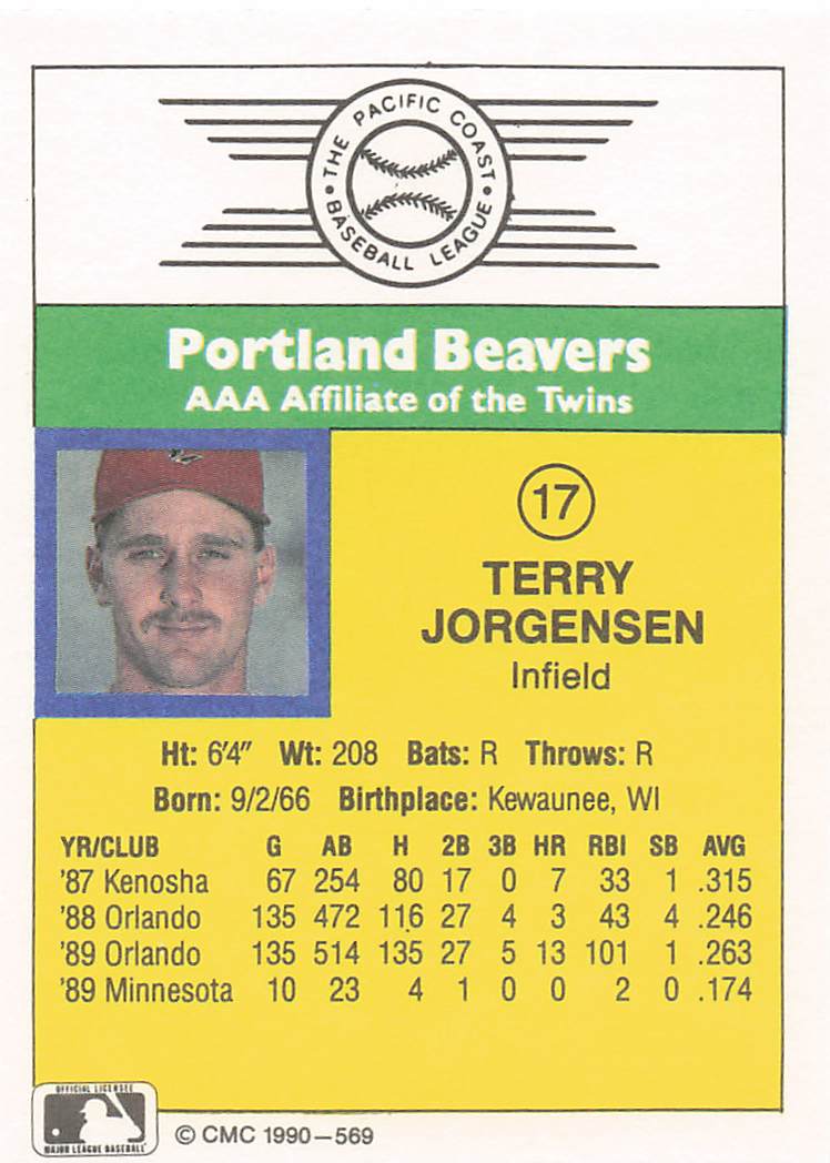1990 CMC Portland Beavers Baseball Terry Jorgensen #17