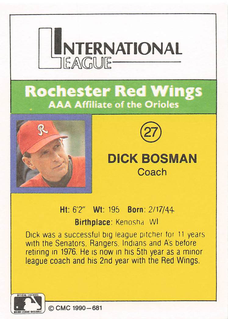 1990 CMC Baseball Dick Bosman #681