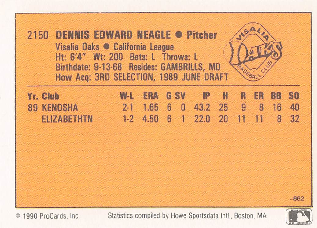 1990 CMC Baseball Denny Neagle #862