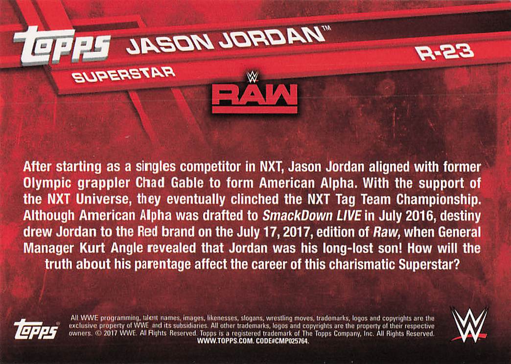 2017 Topps WWE Then Now Forever Wrestling Roster Updates Jason Jordan #R-23