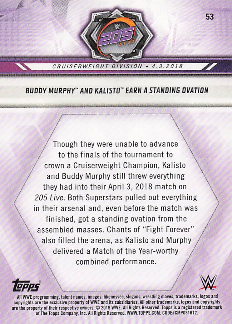 2019 Topps WWE Wrestling Buddy Murphy and Kalisto Earn a Standing Ovation #53