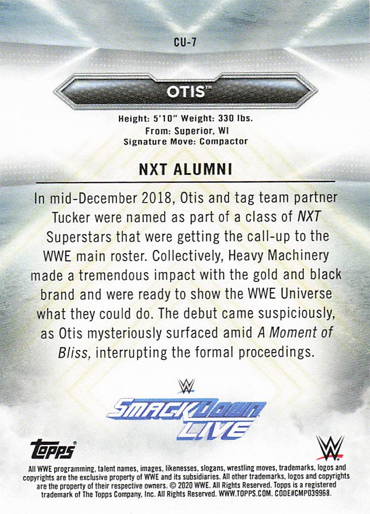 2020 Topps WWE NXT Wrestling Called Up Otis #CU-7