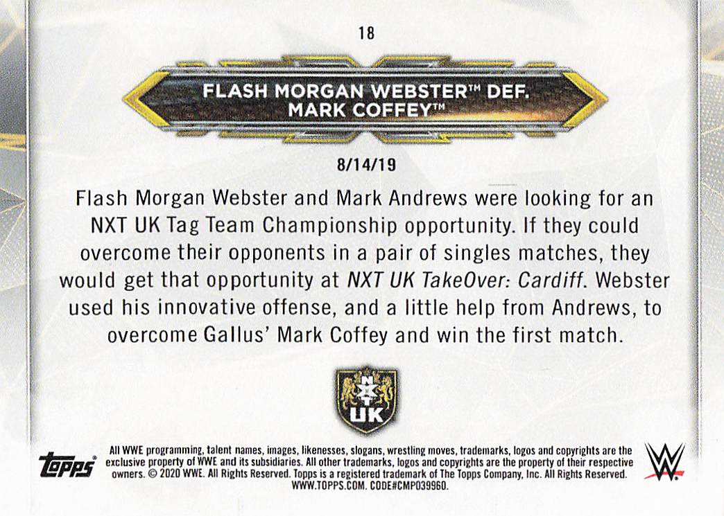 2020 Topps WWE NXT Wrestling Flash Morgan Webster / Mark Coffey #18