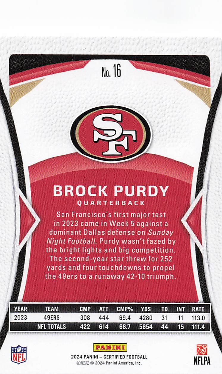 2024 Panini Certified Football Brock Purdy #16