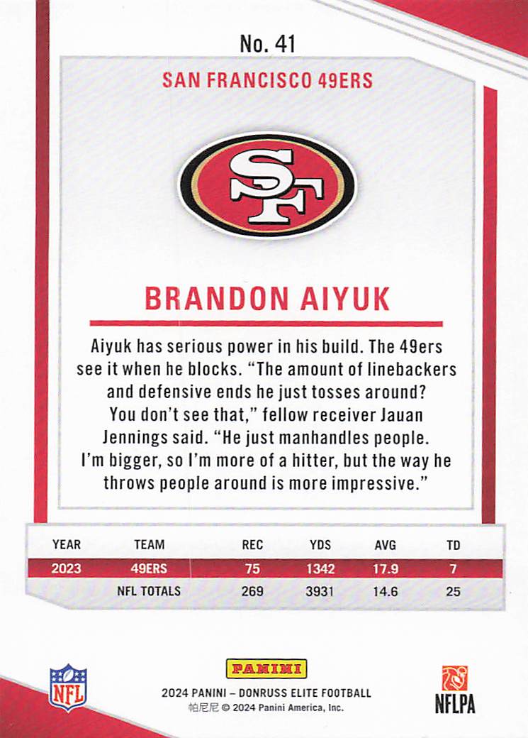 2024 Donruss Elite Football Brandon Aiyuk #41
