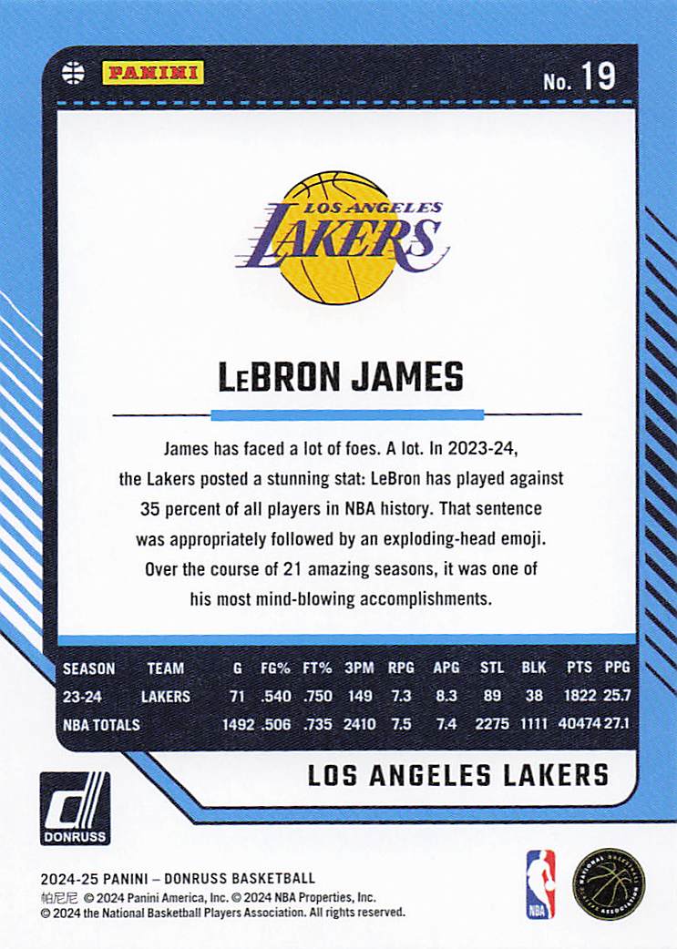 2024-25 Donruss Basketball LeBron James #19