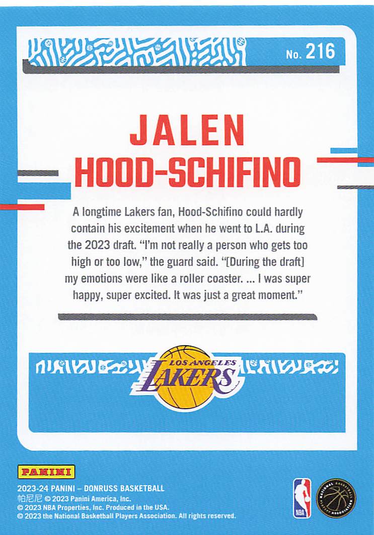 2023-24 Donruss Basketball Silver Press Proof Jalen Hood-Schifino #216 Rookie