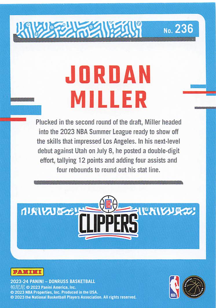 2023-24 Donruss Optic Basketball Jordan Miller #250 Rookie