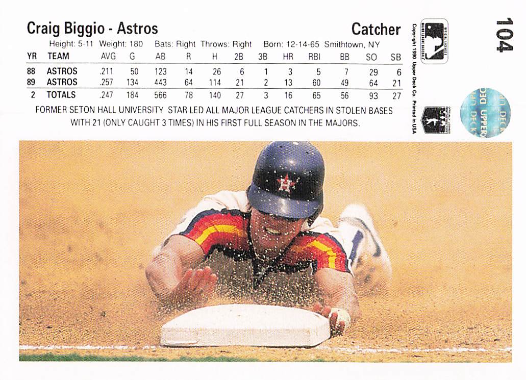 1990 Upper Deck Baseball Craig Biggio #104b