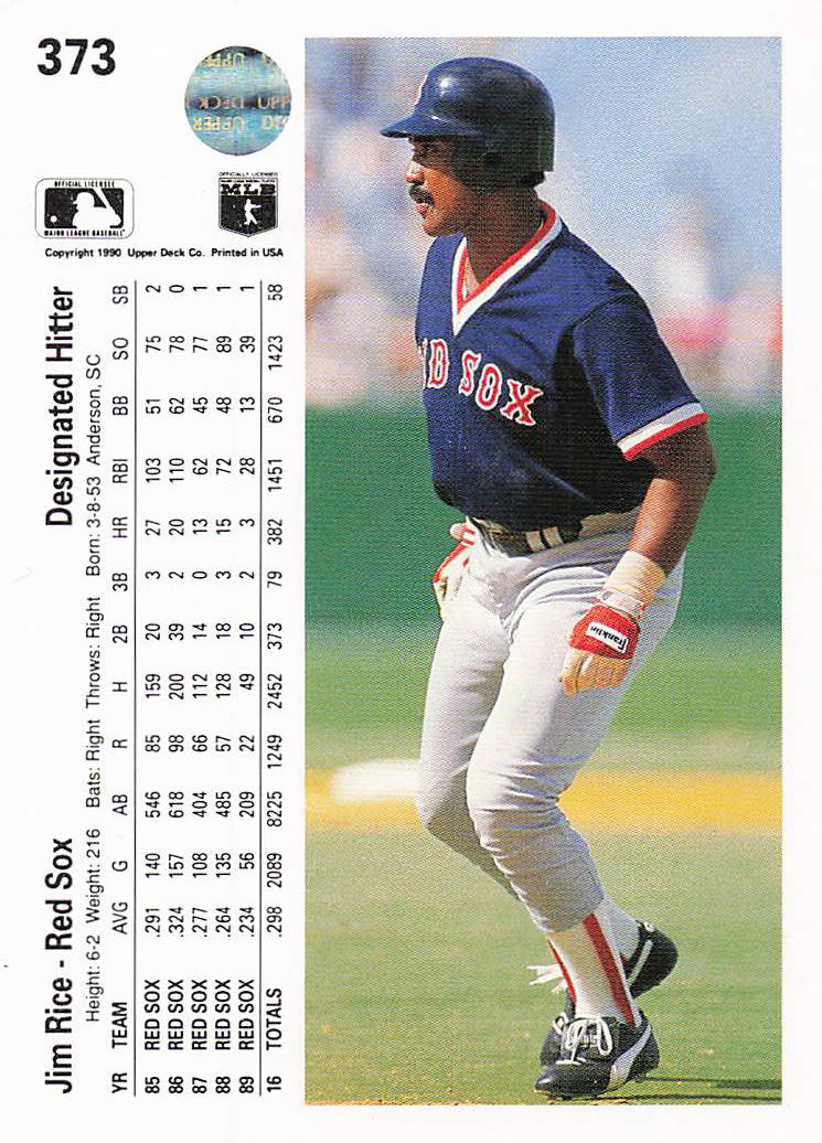 1990 Upper Deck Baseball Jim Rice #373