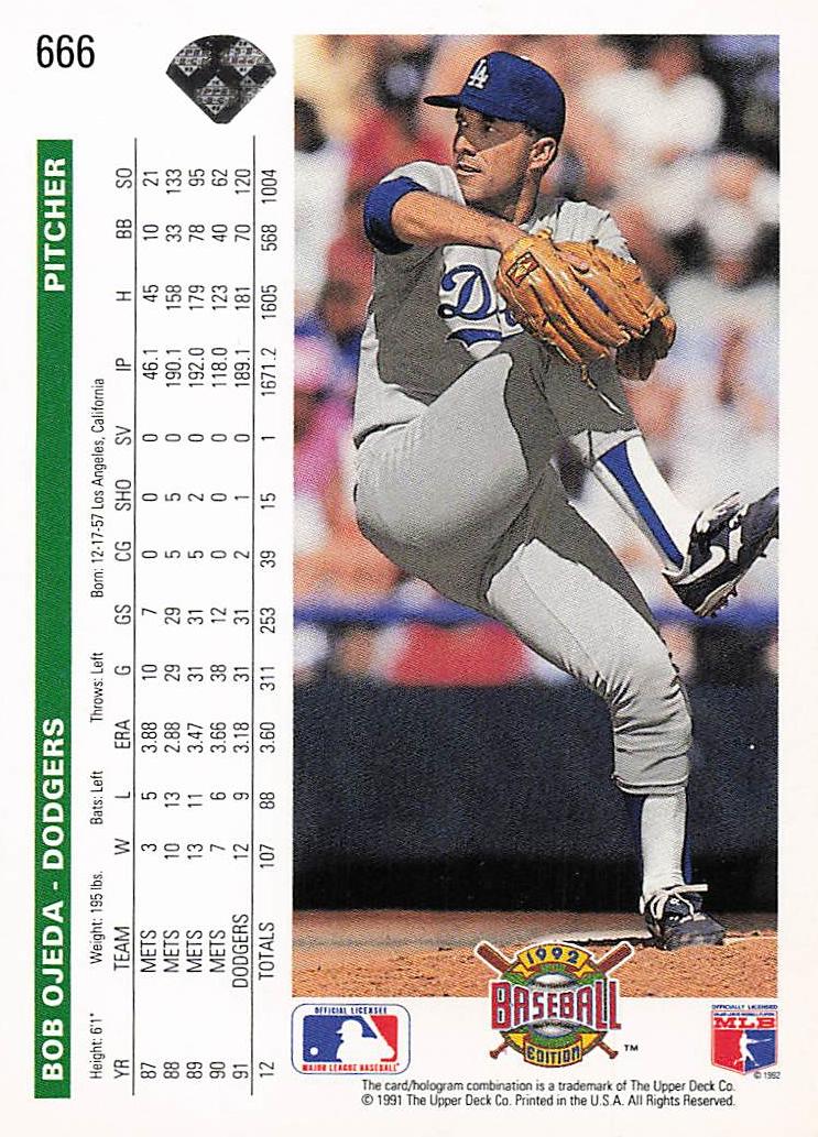 1992 Upper Deck Baseball Bob Ojeda #666