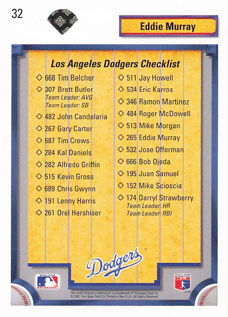 1992 Upper Deck Baseball Eddie Murray #32