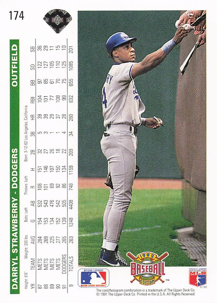 1992 Upper Deck Baseball Darryl Strawberry #174