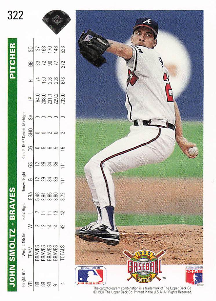 1992 Upper Deck Baseball John Smoltz #322