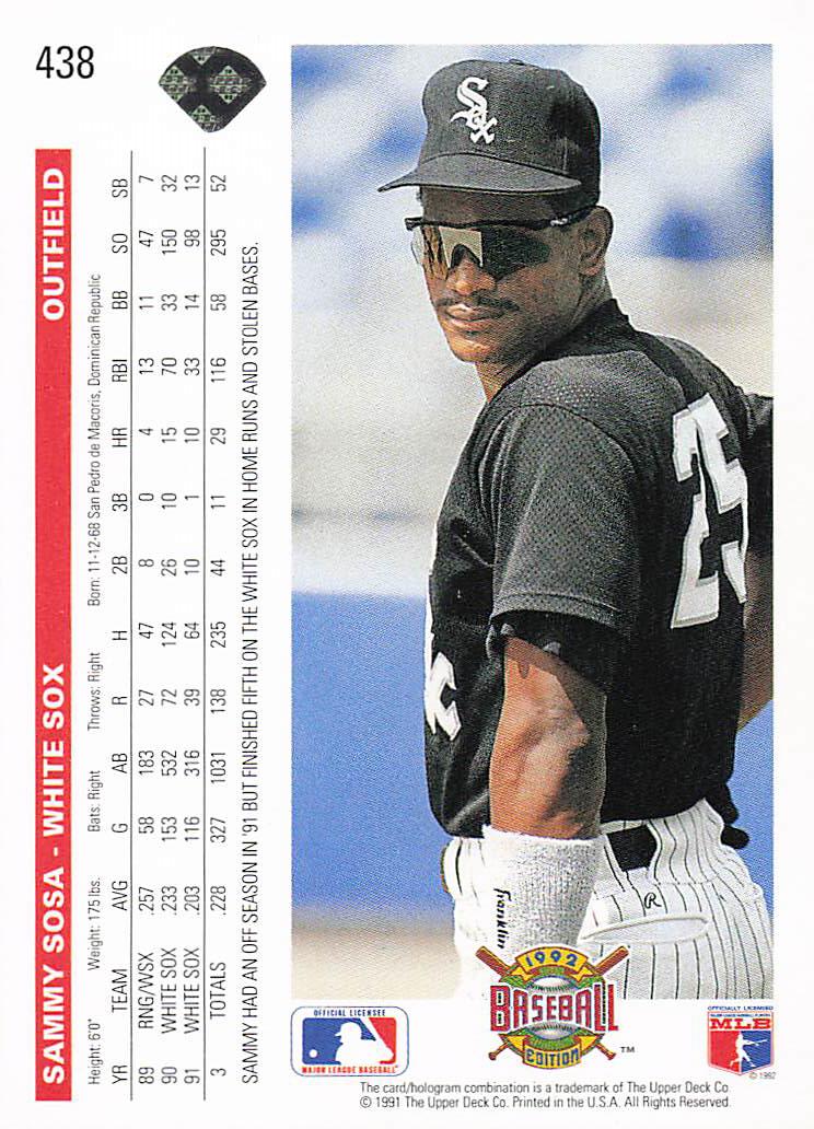 1992 Upper Deck Baseball Sammy Sosa #438