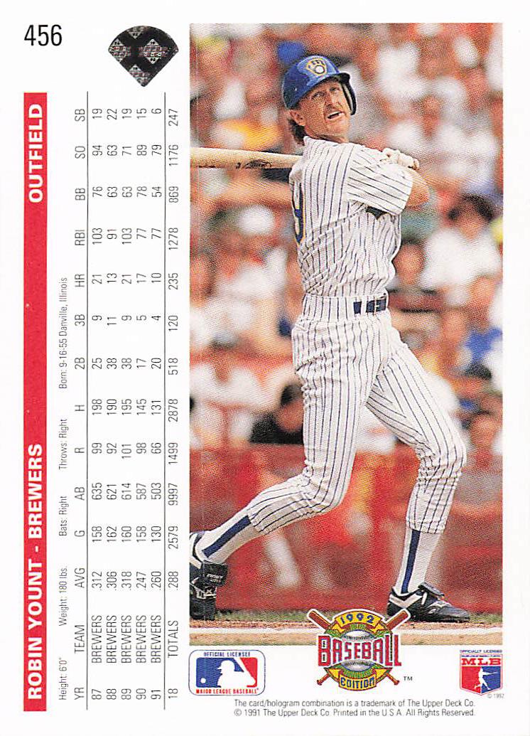 1992 Upper Deck Baseball Robin Yount #456