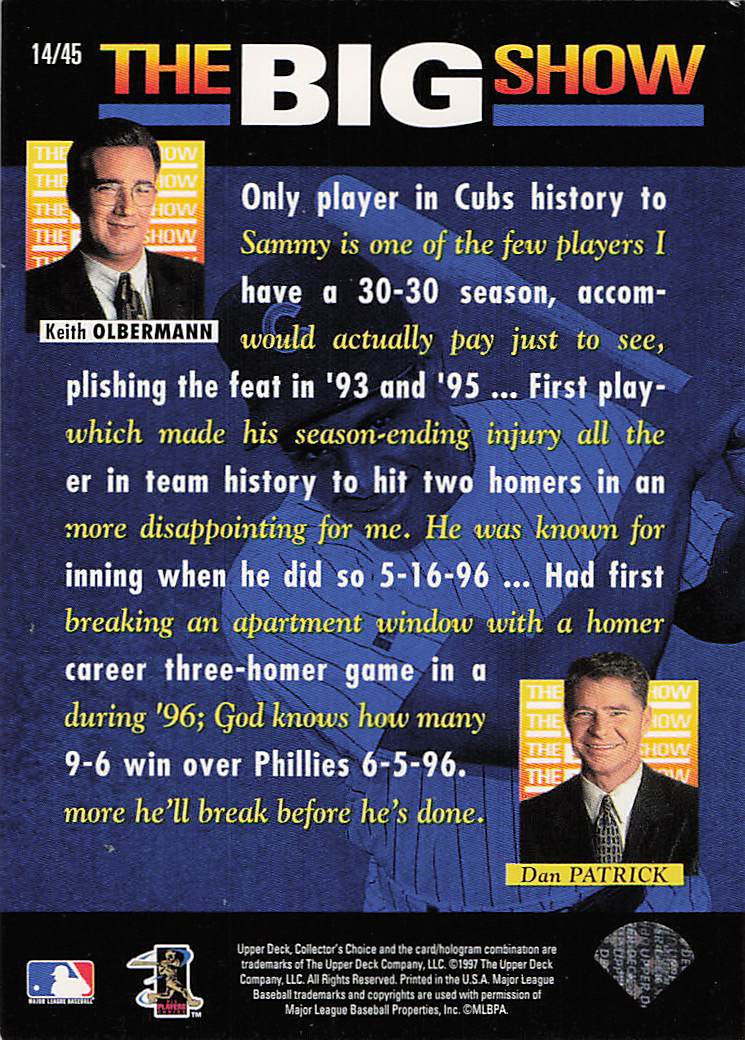 1997 Collector's Choice Baseball The Big Show Sammy Sosa #14