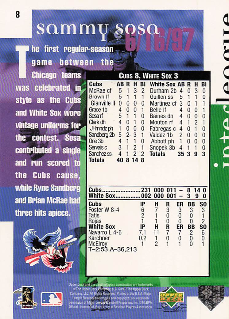 1998 Upper Deck Baseball Sammy Sosa #8